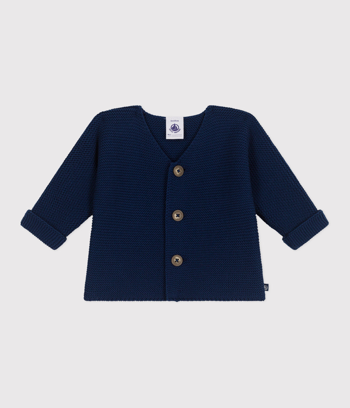 Cardigan bébé tricot point mousse en coton