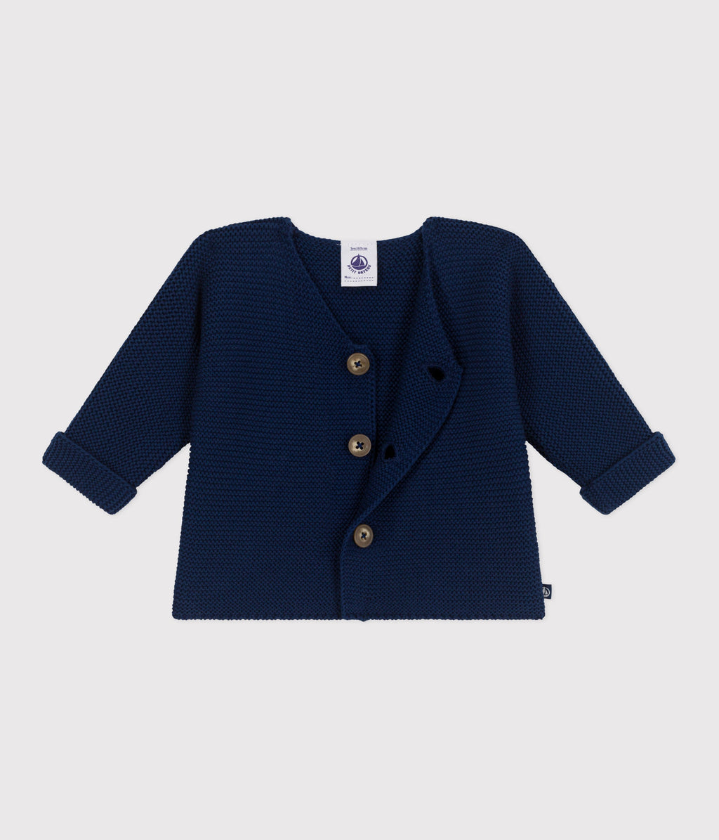 Baby cardigan knitted in garter stitch cotton