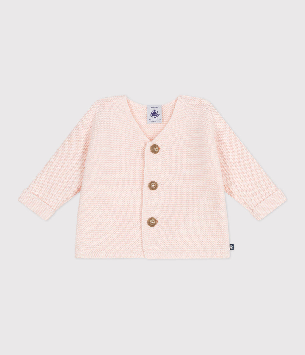 Baby cardigan knitted in garter stitch cotton