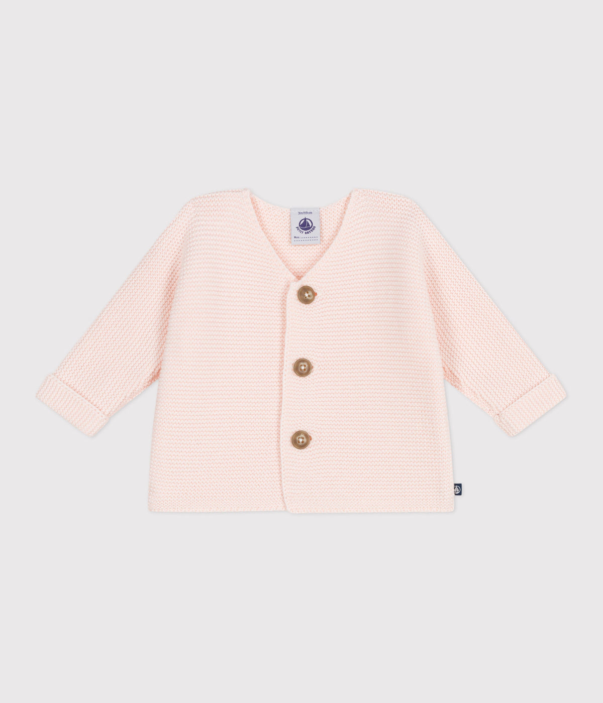 Baby cardigan knitted in garter stitch cotton