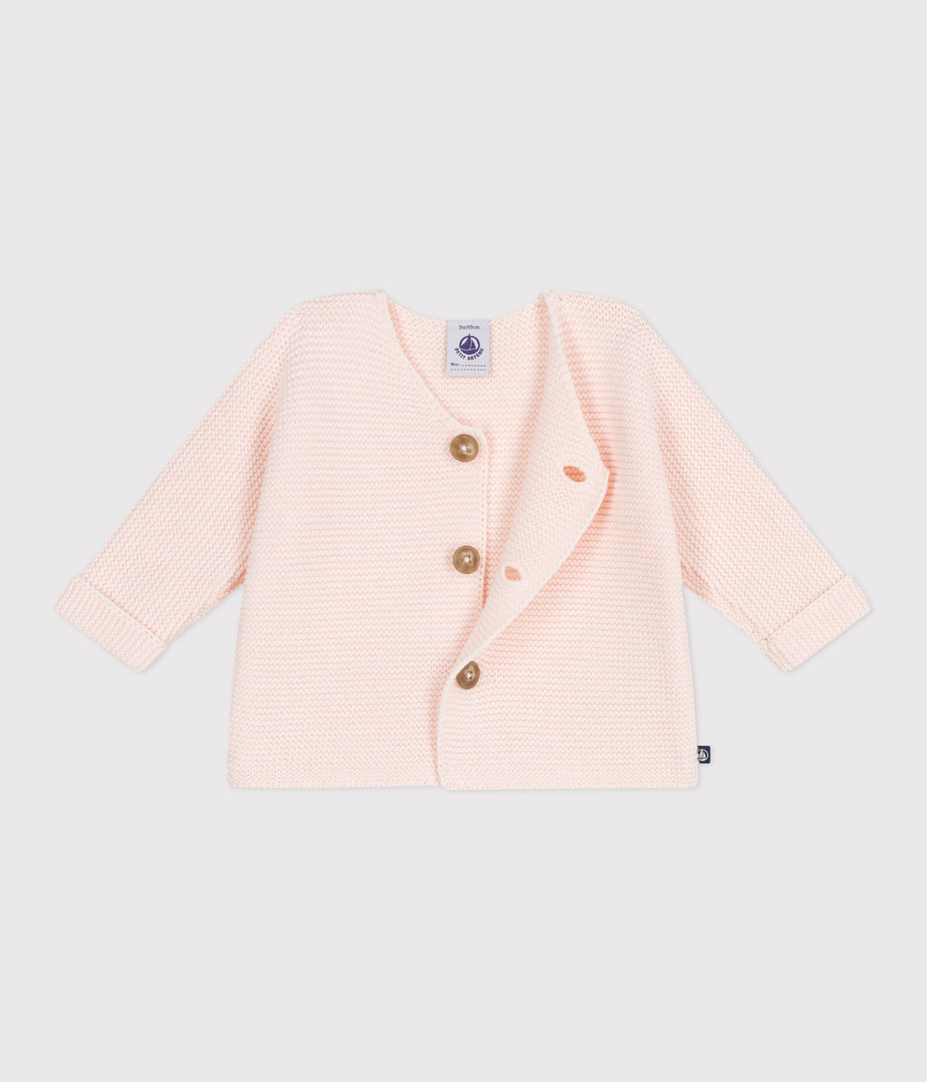 Baby cardigan knitted in garter stitch cotton