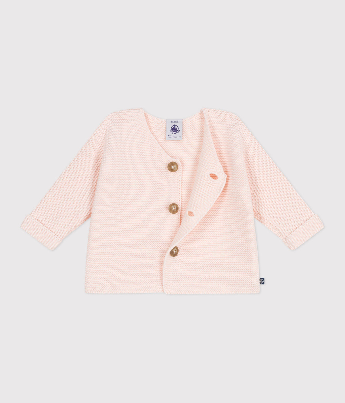 Baby cardigan knitted in garter stitch cotton