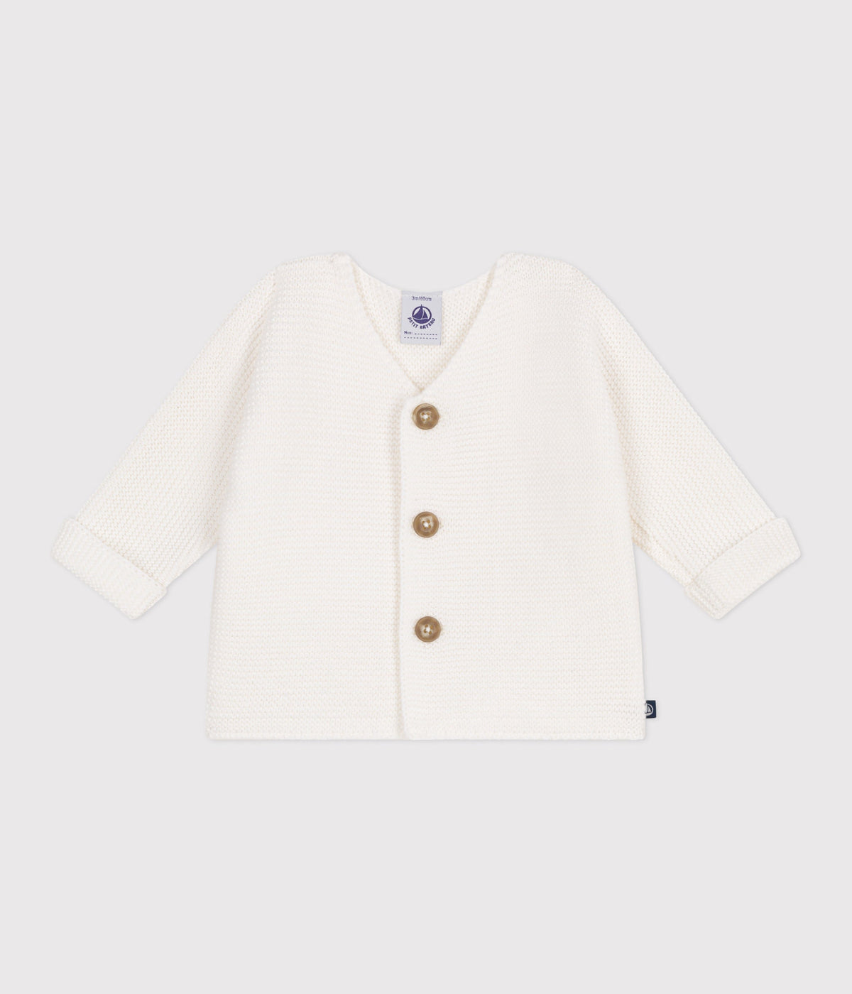 Cardigan bébé tricot point mousse en coton – F1