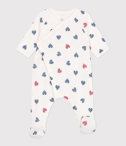 Pyjama bébé en coton cœur rayé