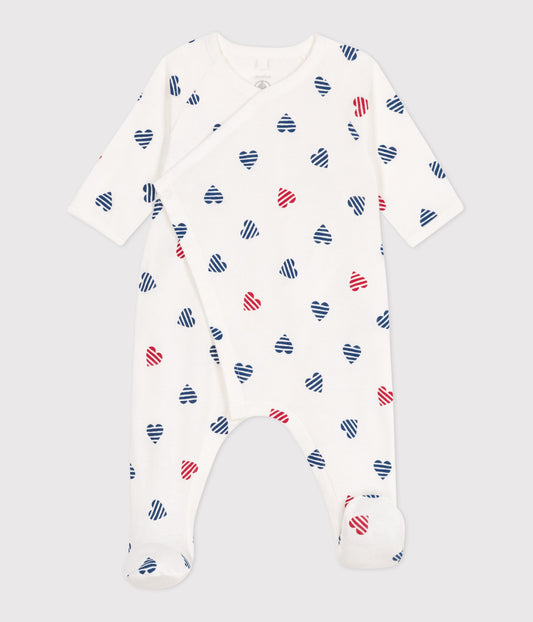 Pyjama bébé en coton cœur rayé