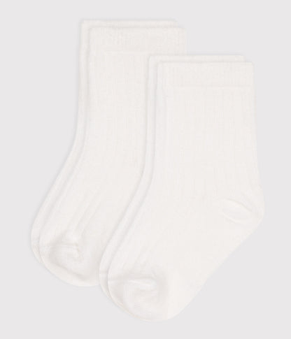 2 Paires de chaussettes bébé en coton unies blanches