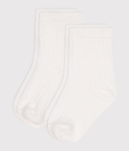 2 Paires de chaussettes bébé en coton unies blanches