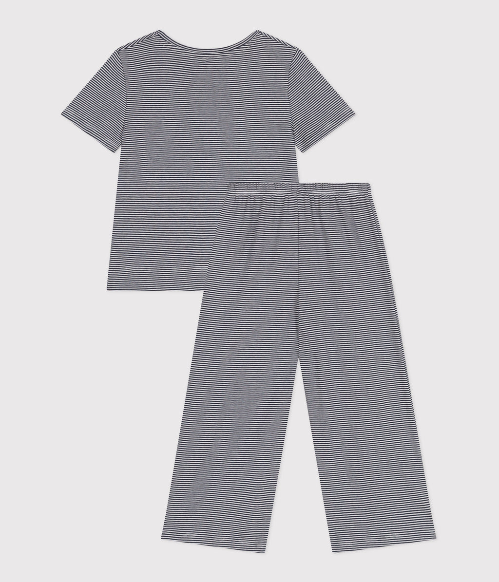 Pyjama enfant en coton manches courtes et jambes amples à rayures – D1