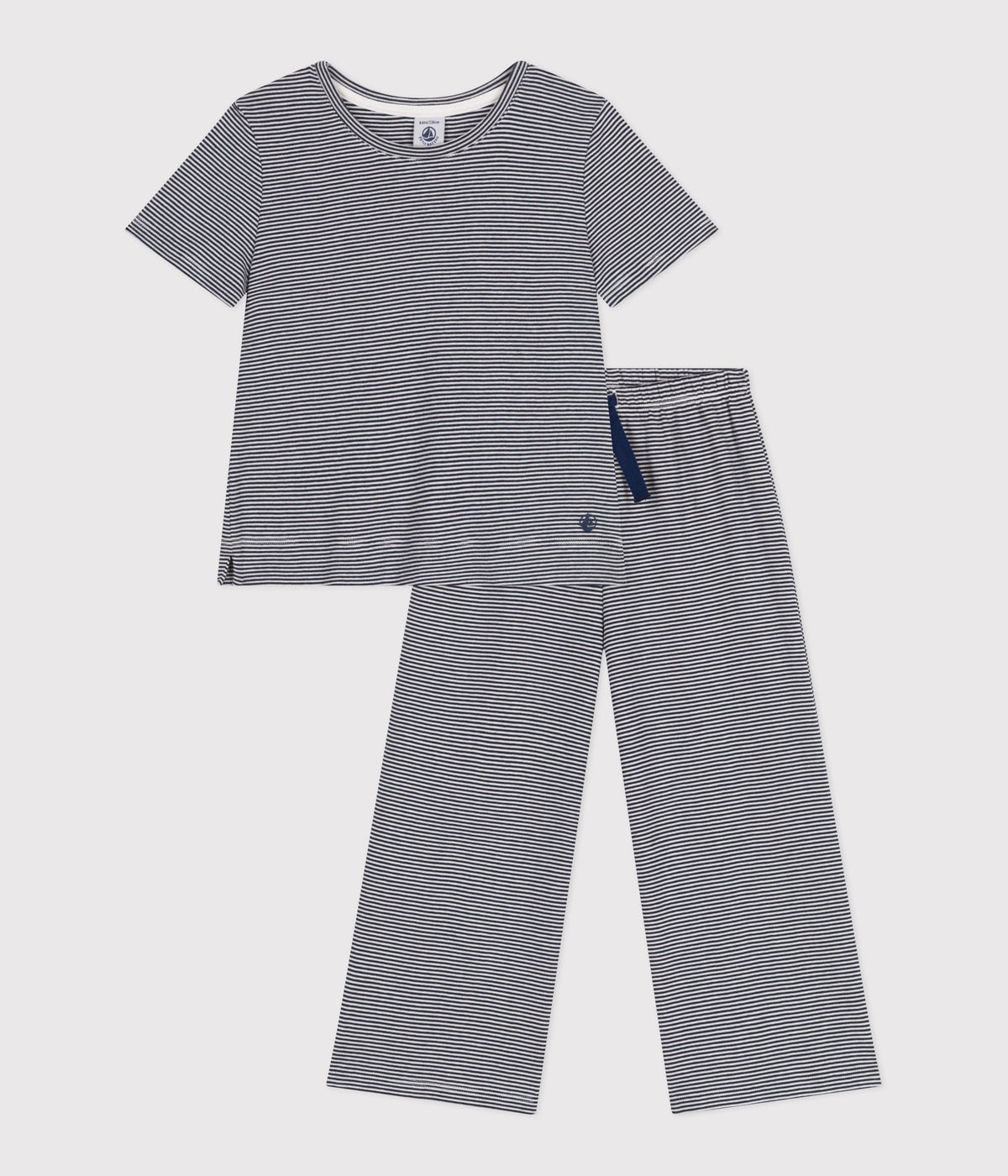 Pyjama enfant en coton manches courtes et jambes amples à rayures – F1
