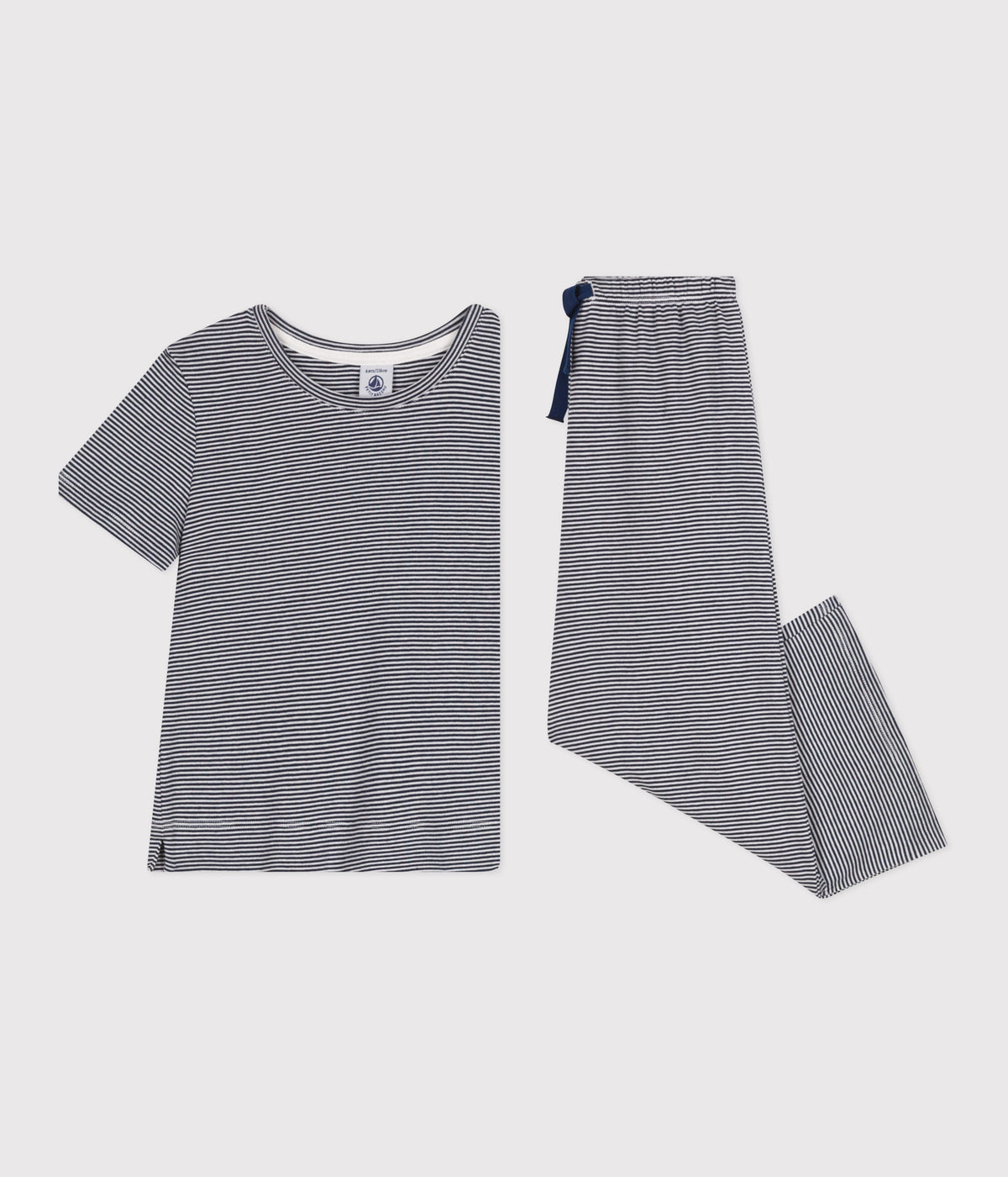 Pyjama enfant en coton manches courtes et jambes amples à rayures – F2