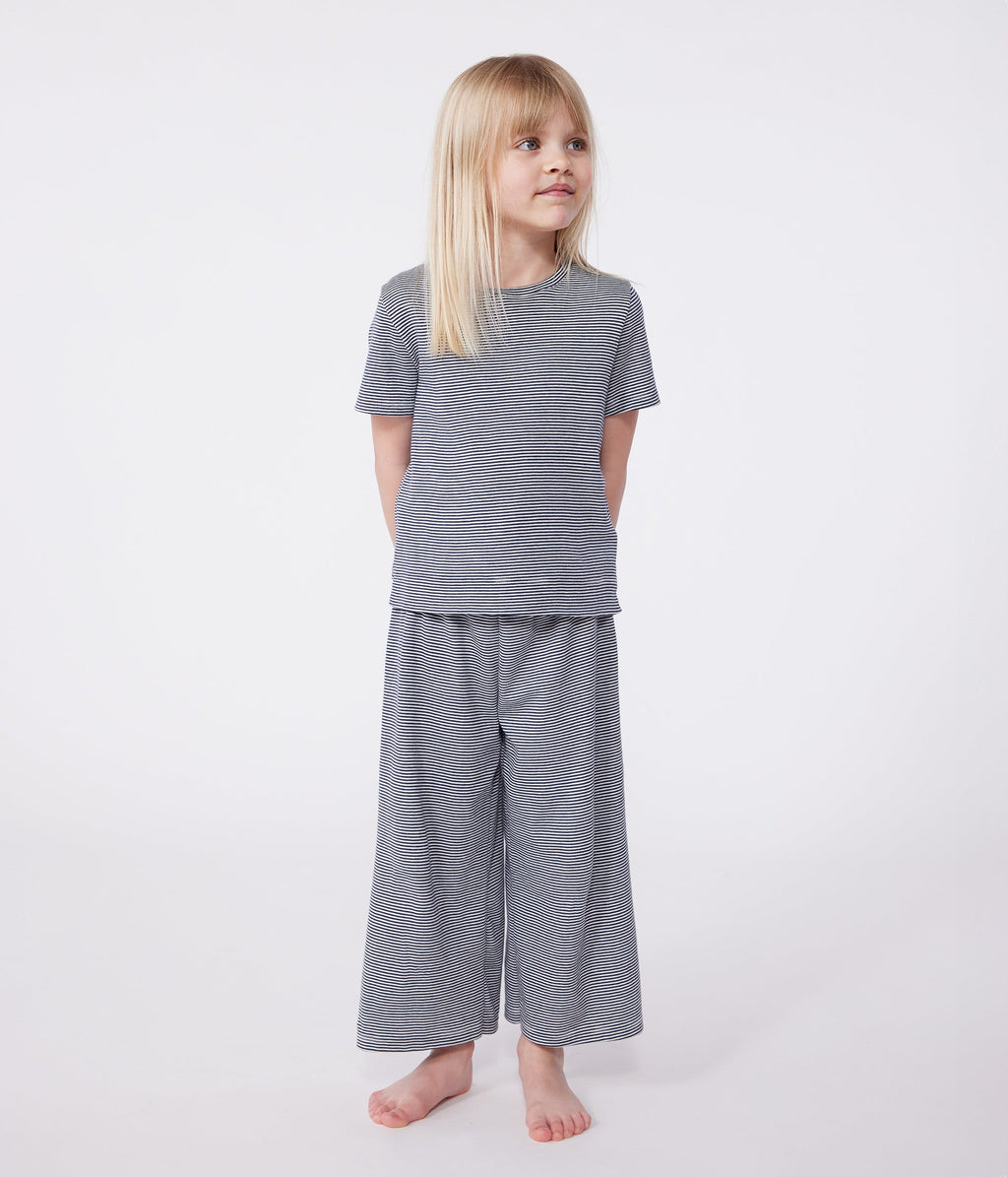 Pyjama enfant en coton manches courtes et jambes amples à rayures – J1