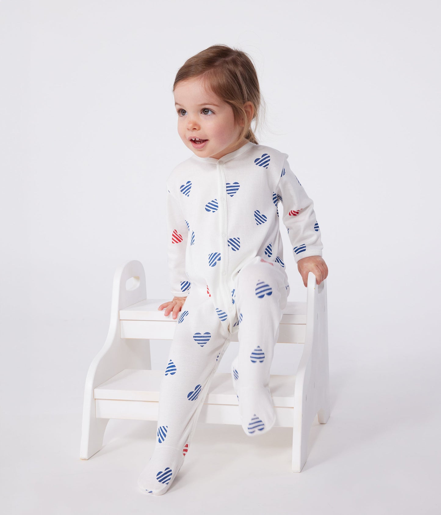 Pyjama bébé en coton cœurs rayé