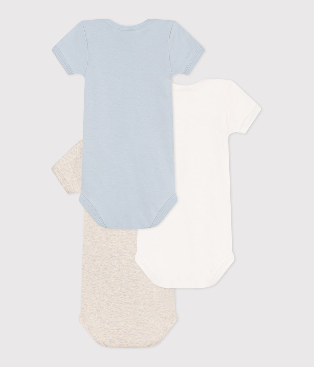 Lot de 3 bodies manches courtes en coton uni bébé – D1