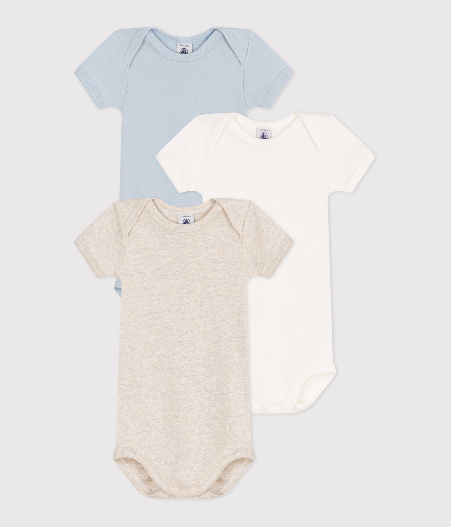 Lot de 3 bodies manches courtes en coton uni bébé – F1