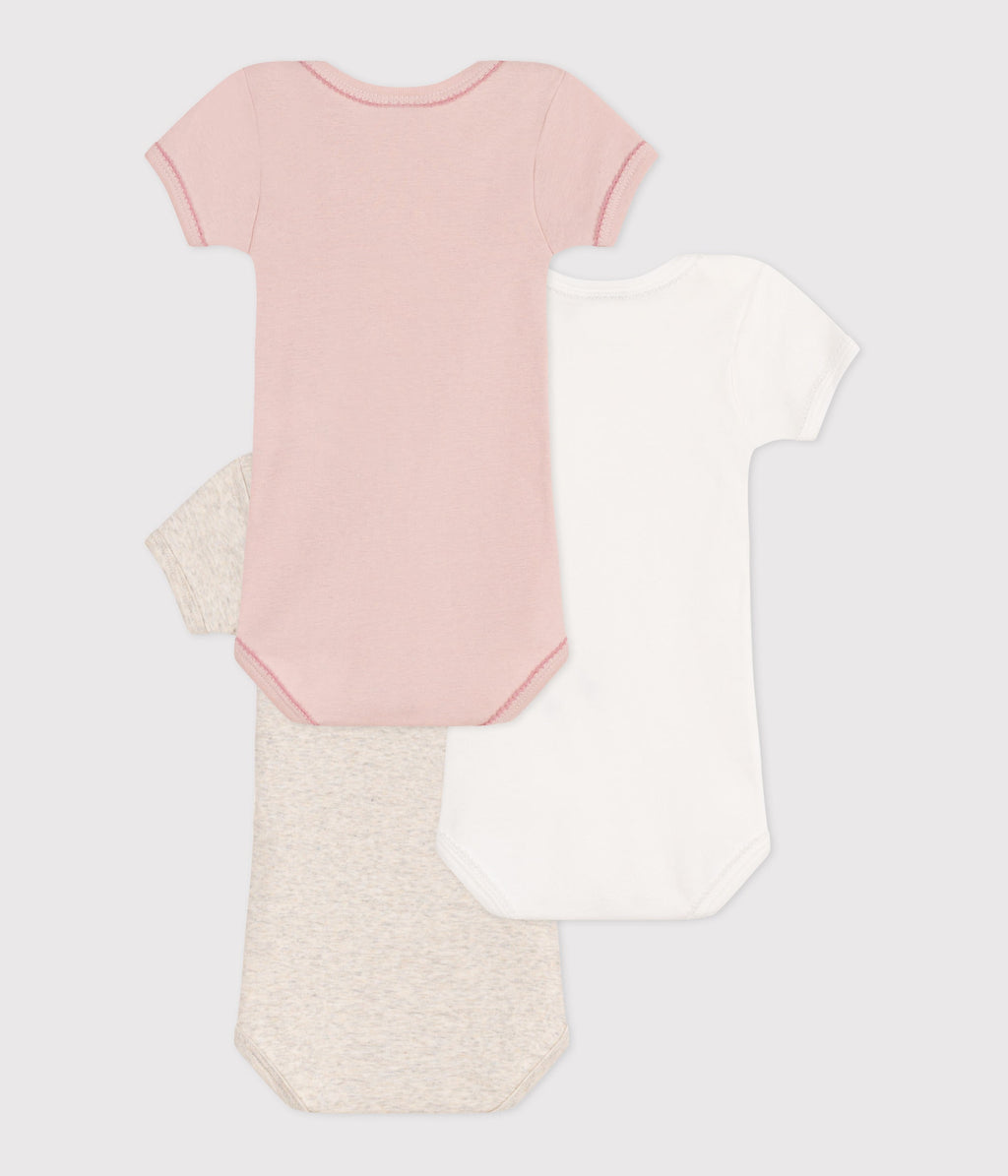 Lot de 3 bodies manches courtes en coton uni bébé – D1