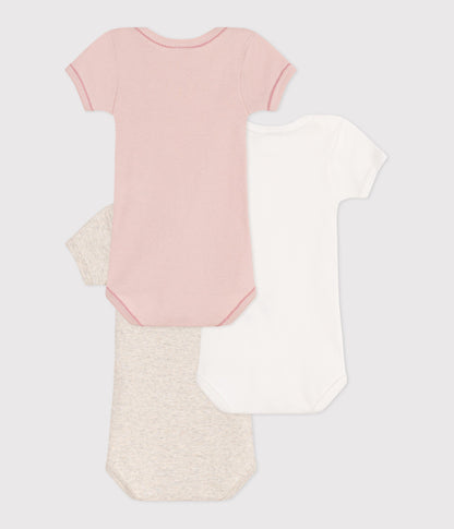 Lot de 3 bodies manches courtes en coton uni bébé – D1
