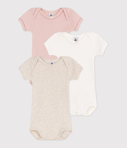 Lot de 3 bodies manches courtes en coton uni bébé – F1