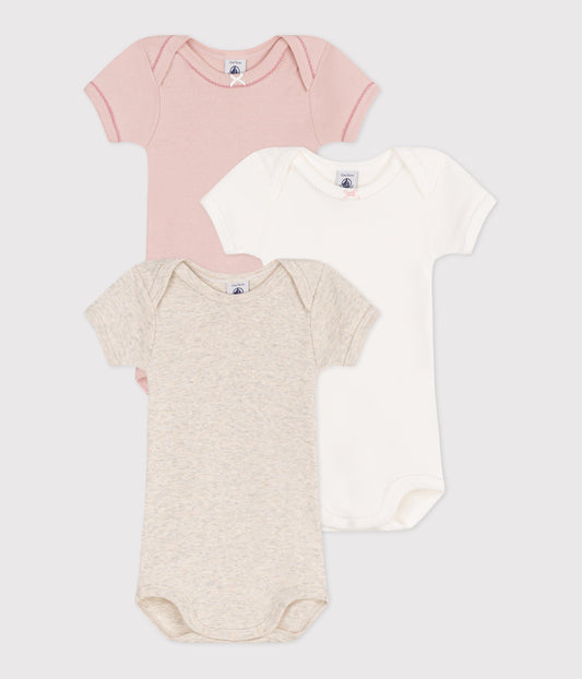 Lot de 3 bodies manches courtes en coton uni bébé – F1