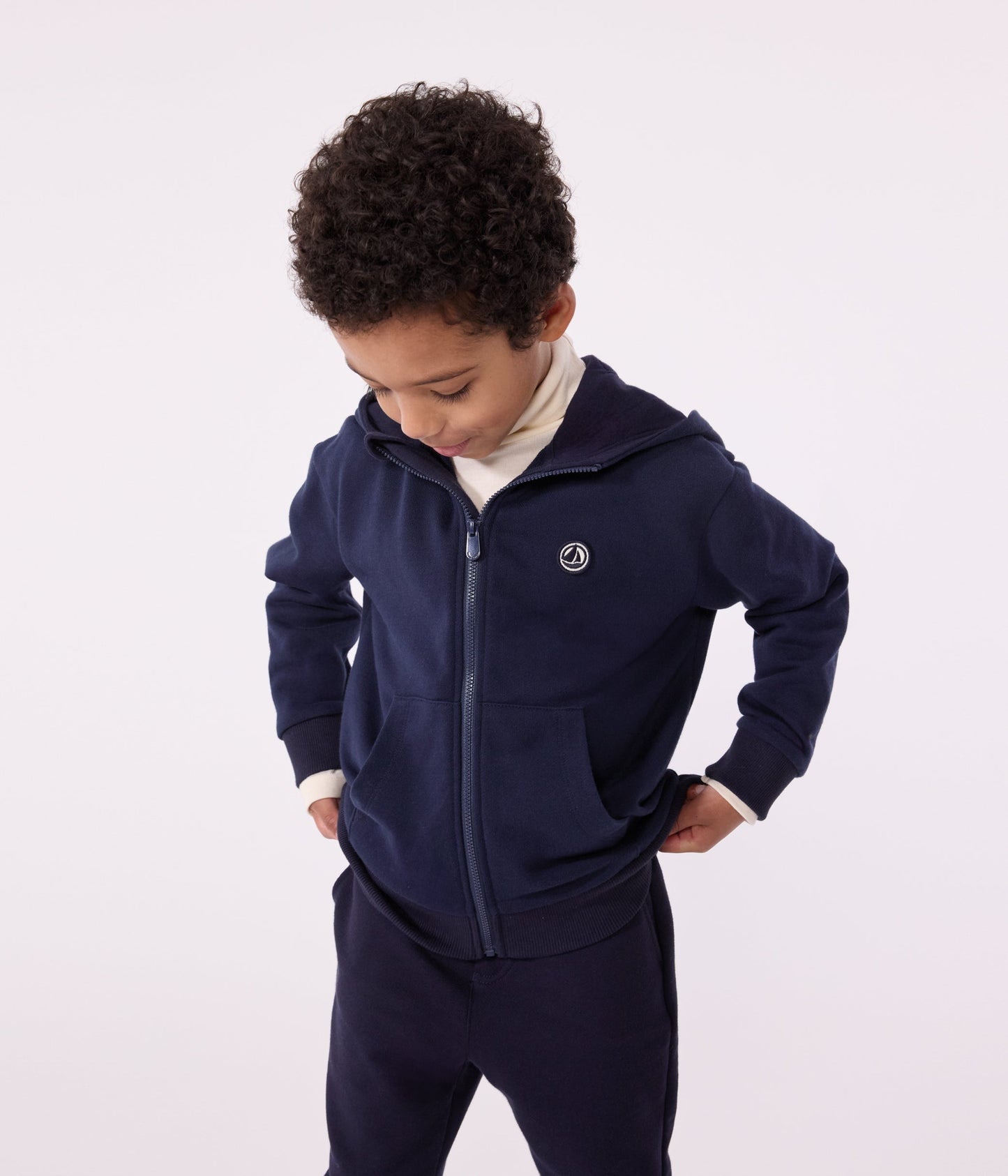 Sweatshirt zippé à capuche enfant en coton uni