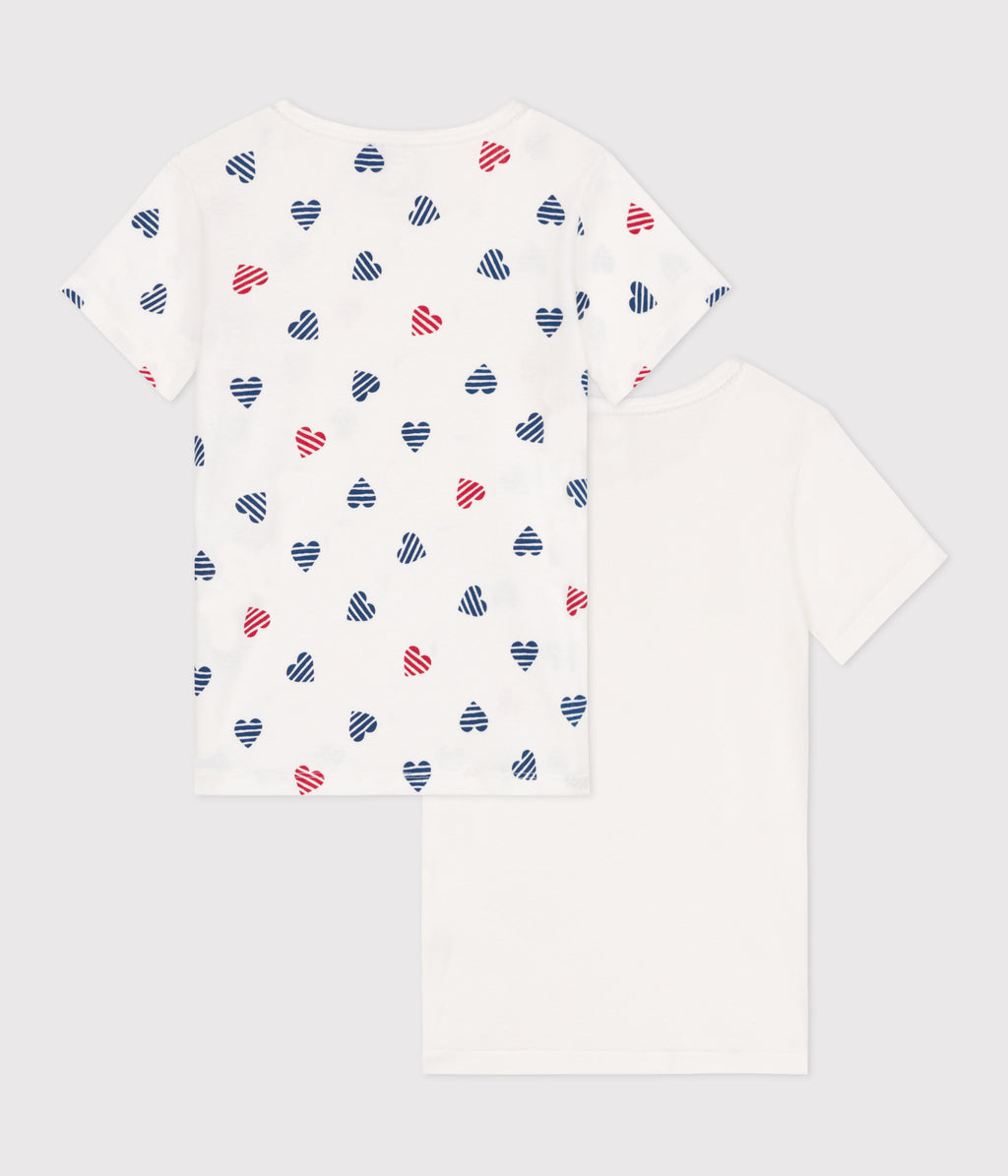 Set of 2 children's short-sleeved cotton t-shirts with hearts