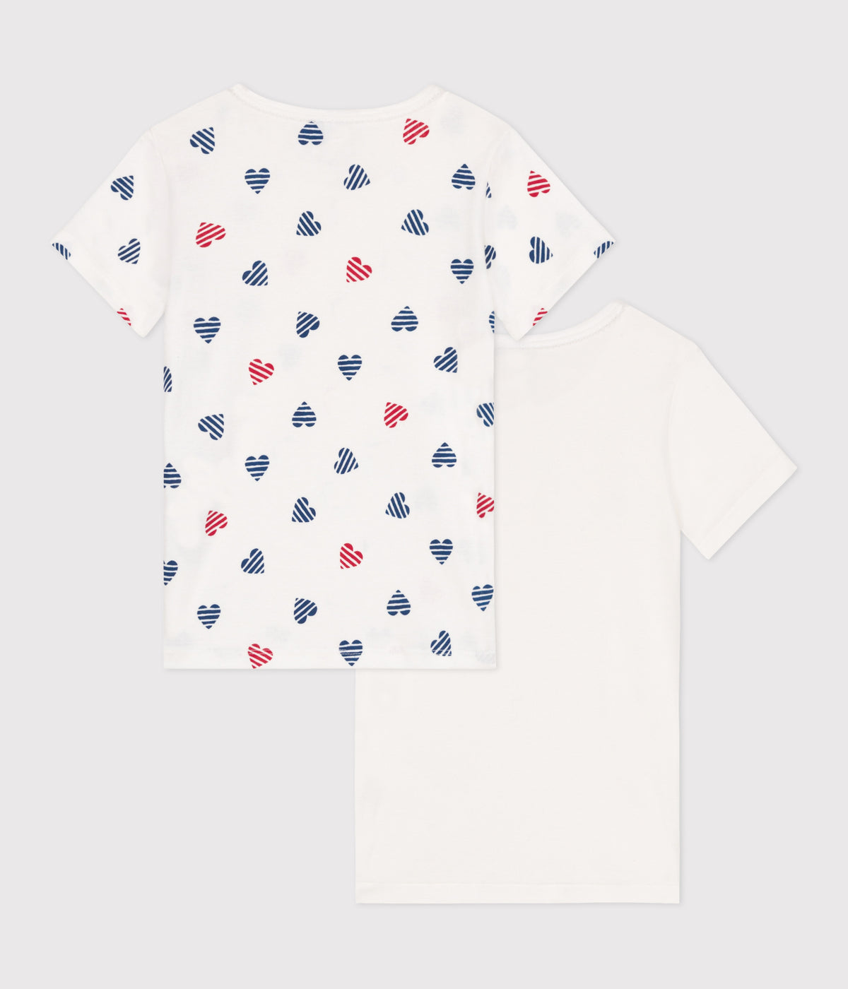 Set of 2 children's short-sleeved cotton t-shirts with hearts