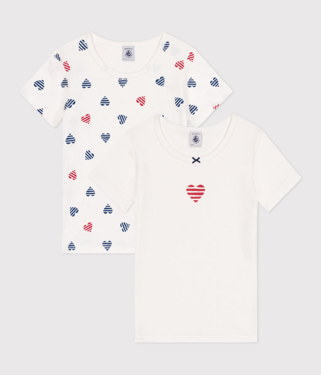 Set of 2 children's short-sleeved cotton t-shirts with hearts