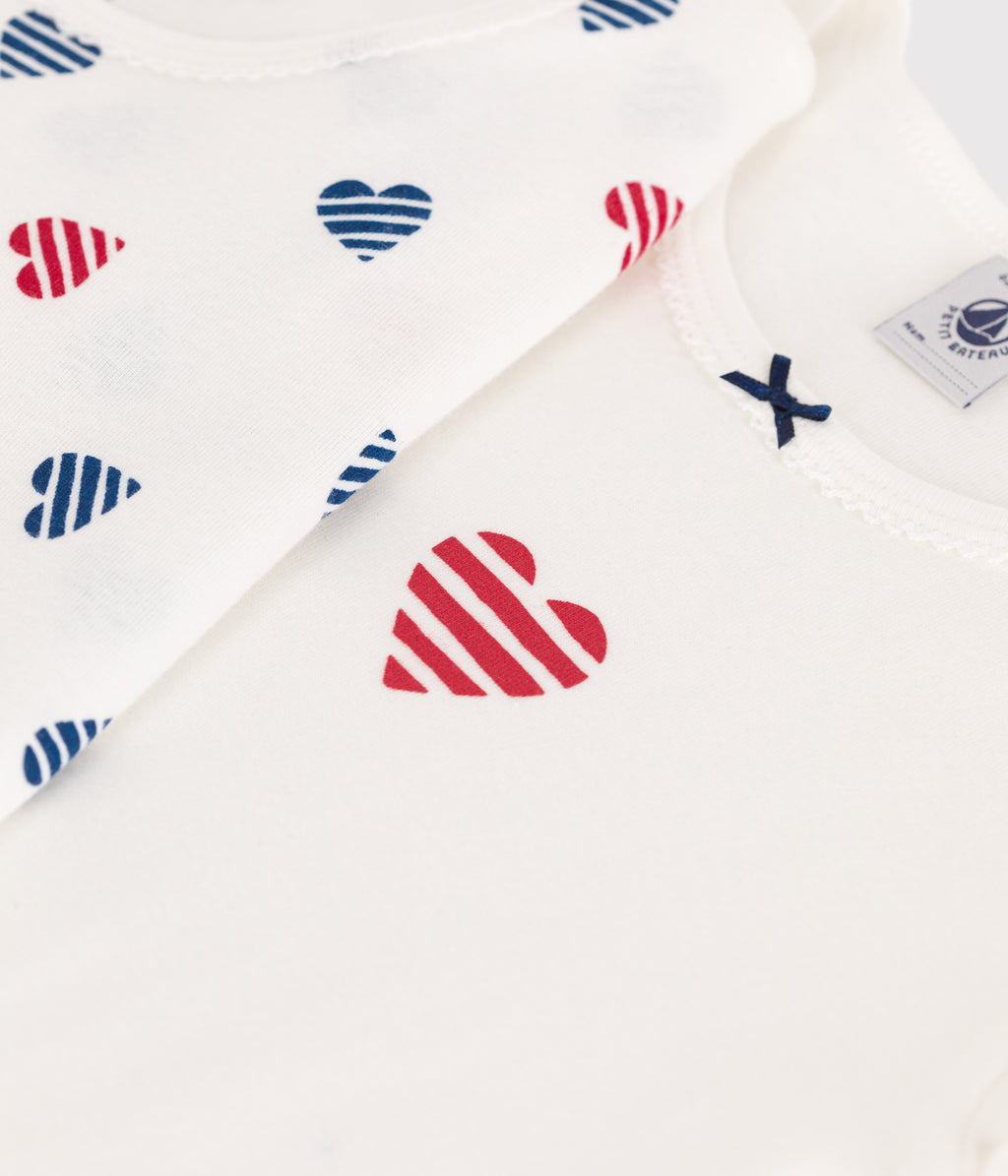Set of 2 children's short-sleeved cotton t-shirts with hearts