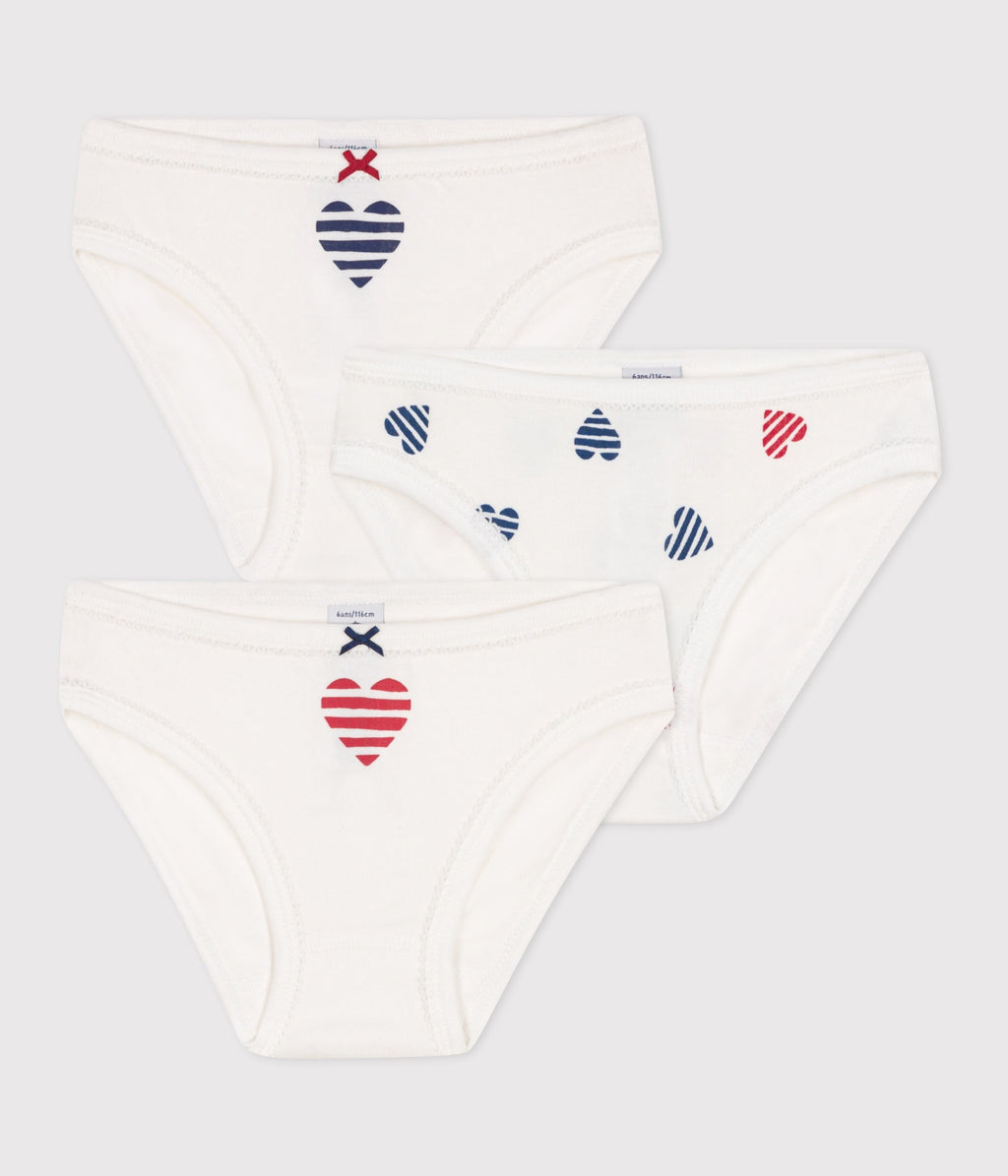 Set of 3 children's cotton briefs with heart print