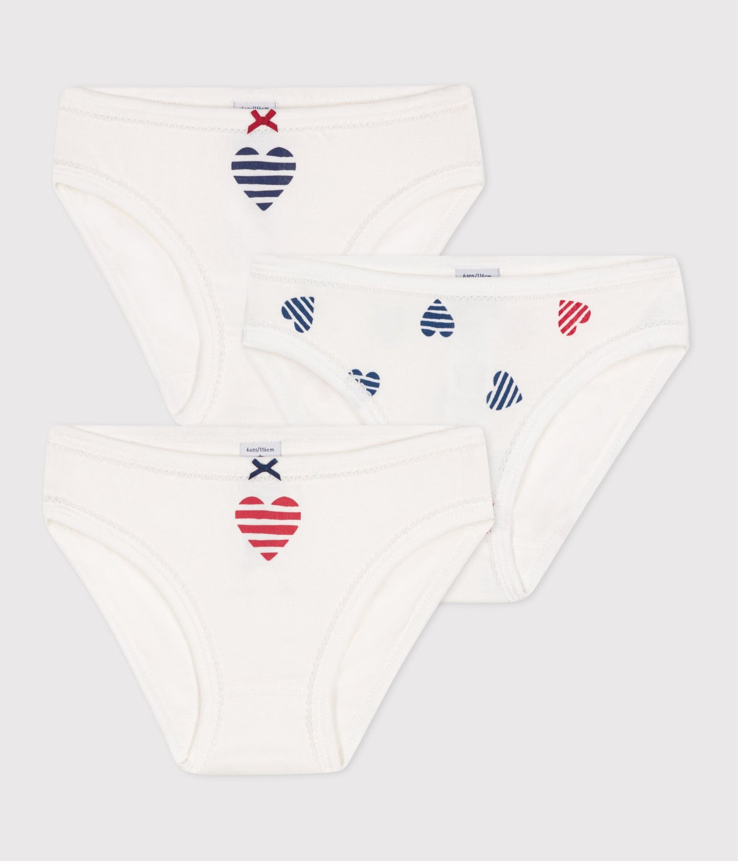 Lot de 3 culottes enfant en coton imprimé cœurs