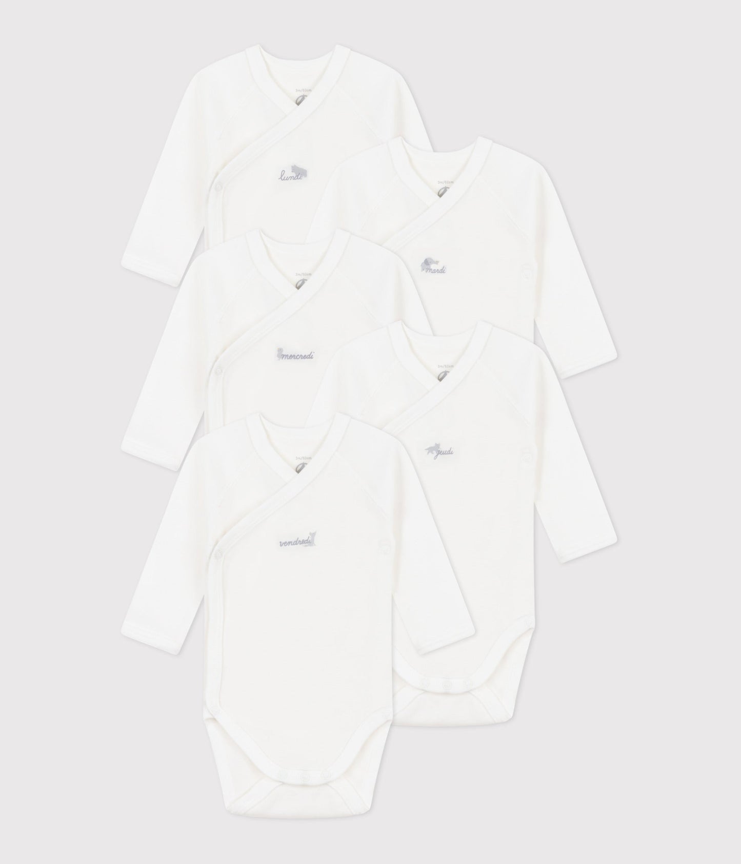 Lot de 5 bodies croisés manches longues en coton bébé