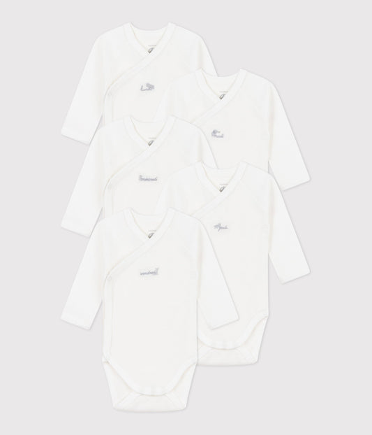 Lot de 5 bodies croisés manches longues en coton bébé