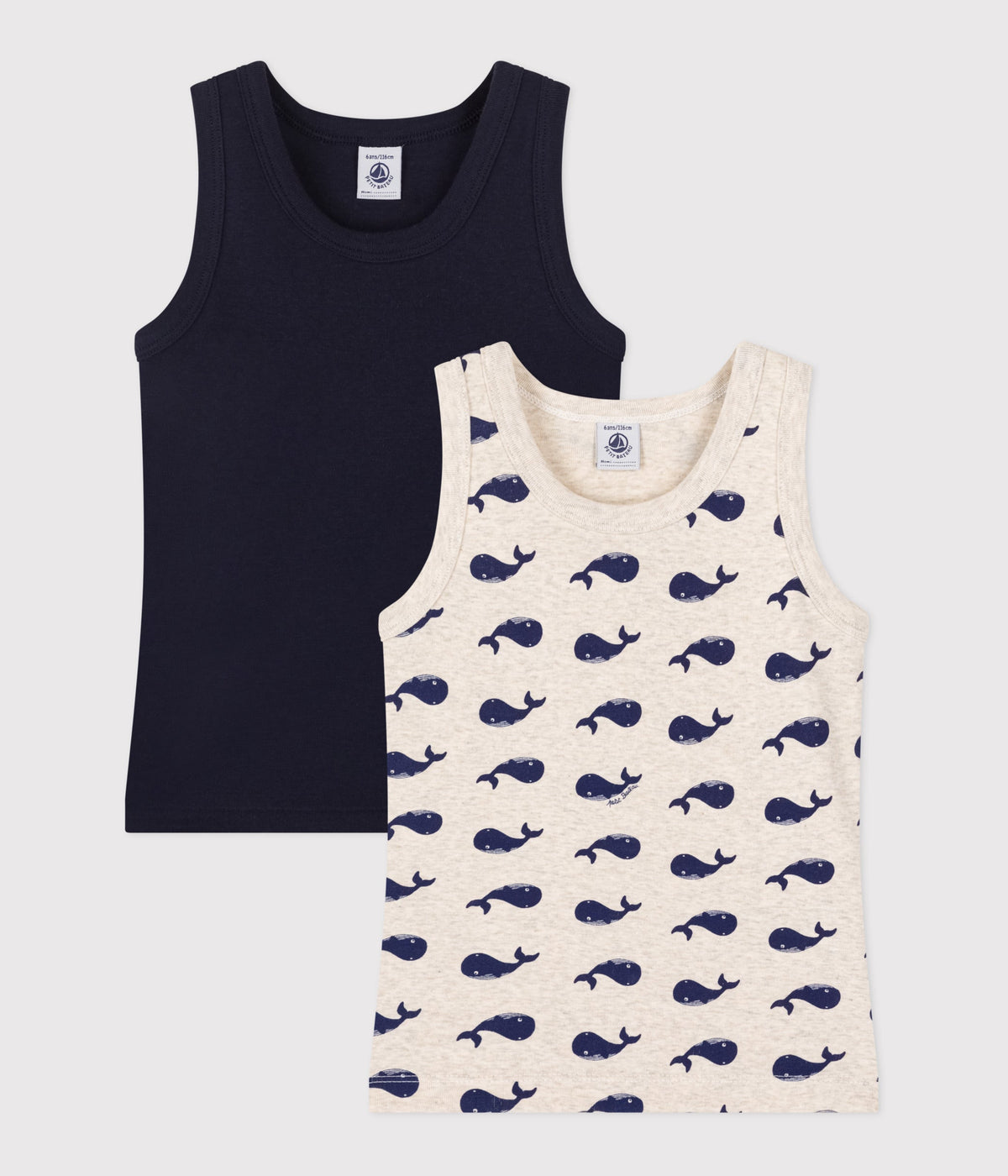 Set of 2 children's cotton tank tops with whale print