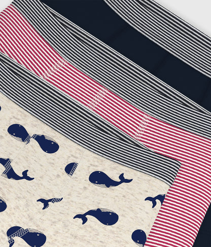 Lot de 3 boxers enfant en coton imprimé baleines