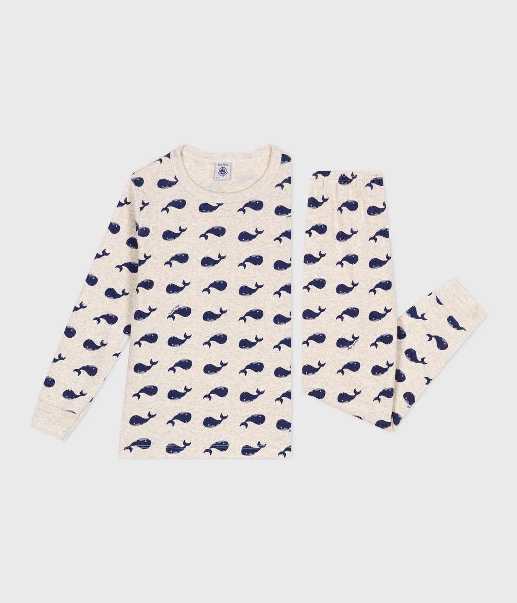 Pyjama enfant en coton imprimé baleines — vue de face 2 | Petit Bateau Seraf Genève