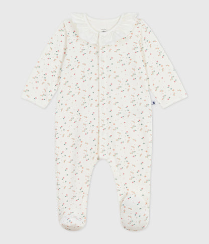 Pyjama bébé en velours à col fleuri