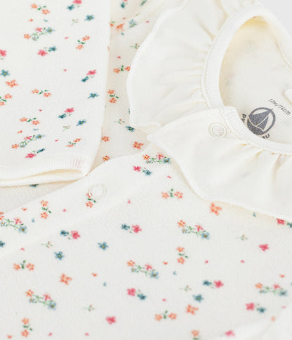 Pyjama bébé en velours à col fleuri