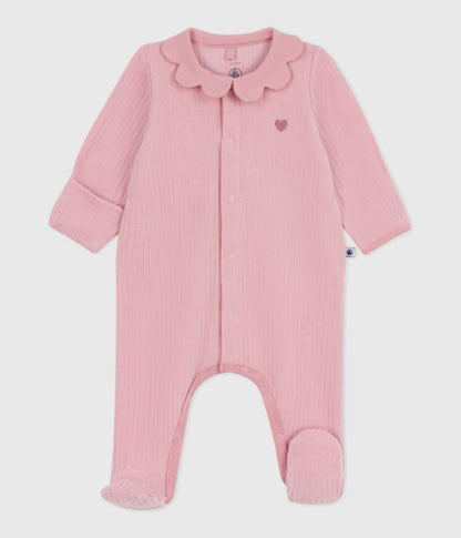 Pyjama bébé en velours à col uni