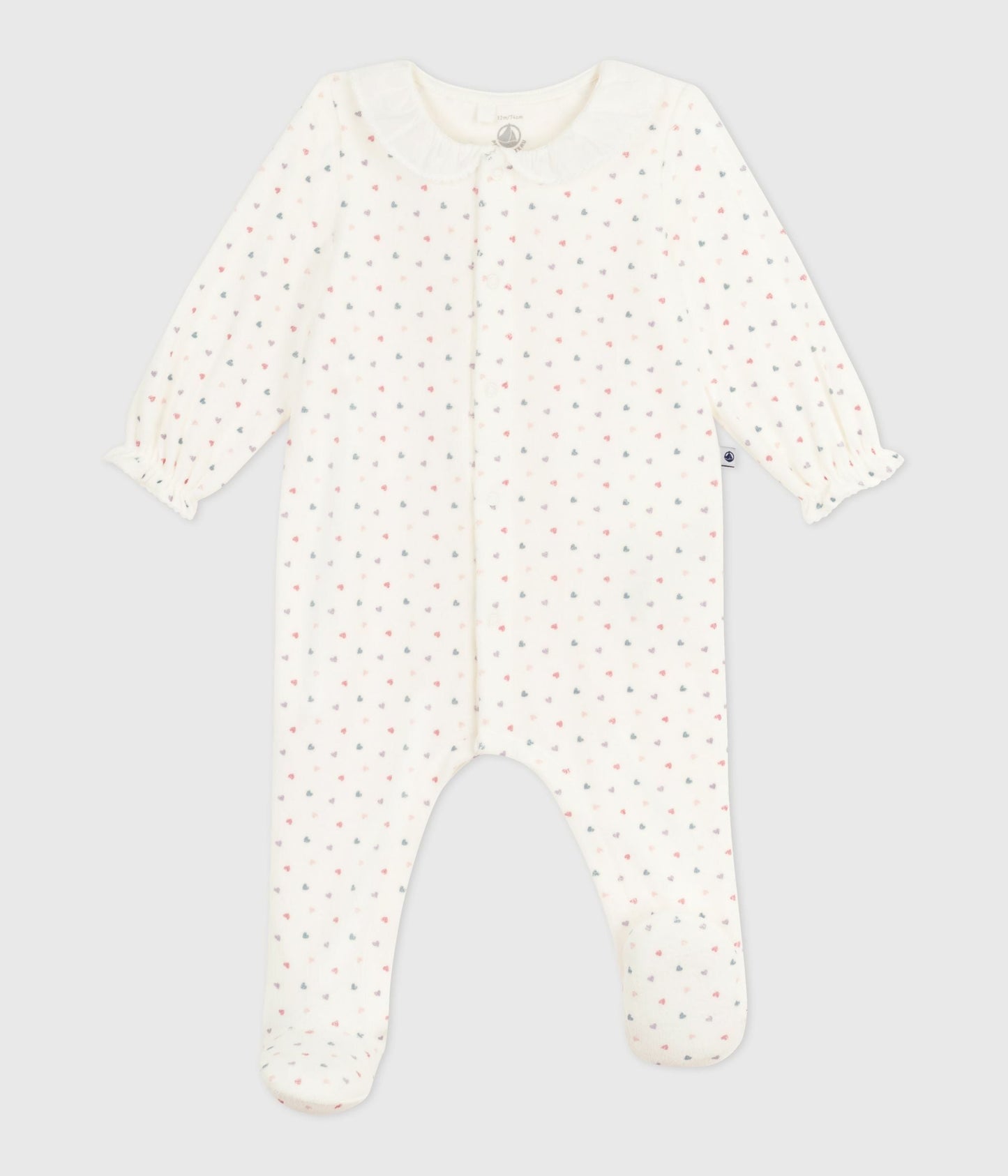 Pyjama bébé en velours à col imprimé cœurs