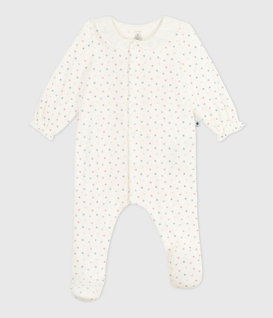 Pyjama bébé en velours à col imprimé cœurs