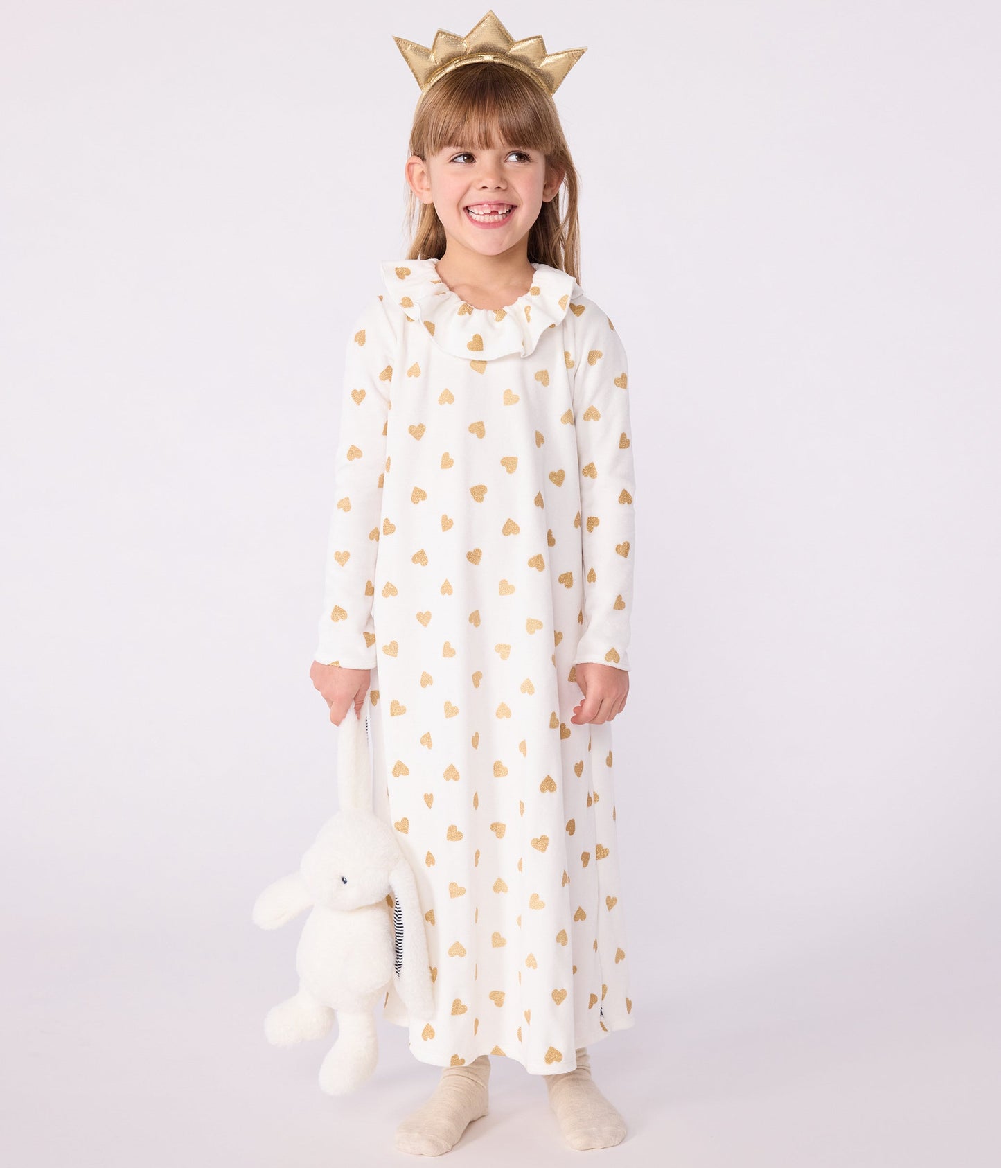 Chemise de nuit déguisement enfant en velours imprimé cœurs dorés – MILK+DORE