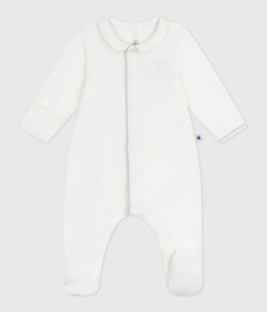Pyjama bébé en velours à col uni