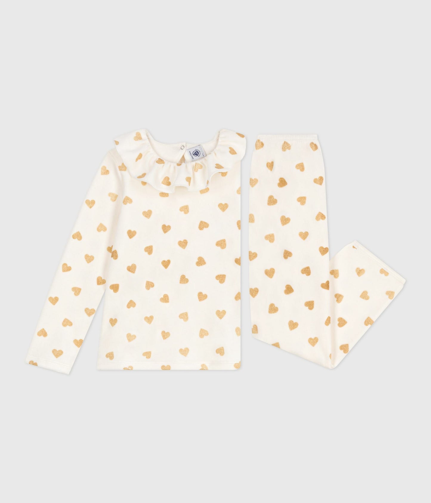 Pyjama enfant en velours imprimé cœurs dorés