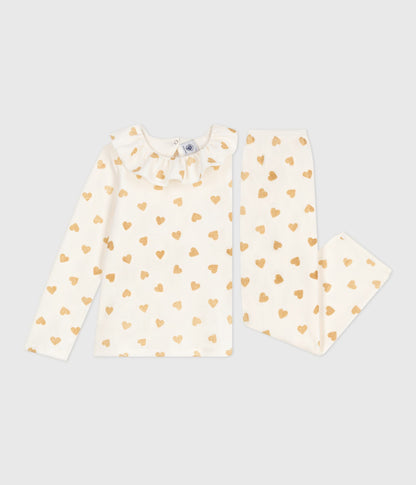 Pyjama enfant en velours imprimé cœurs dorés