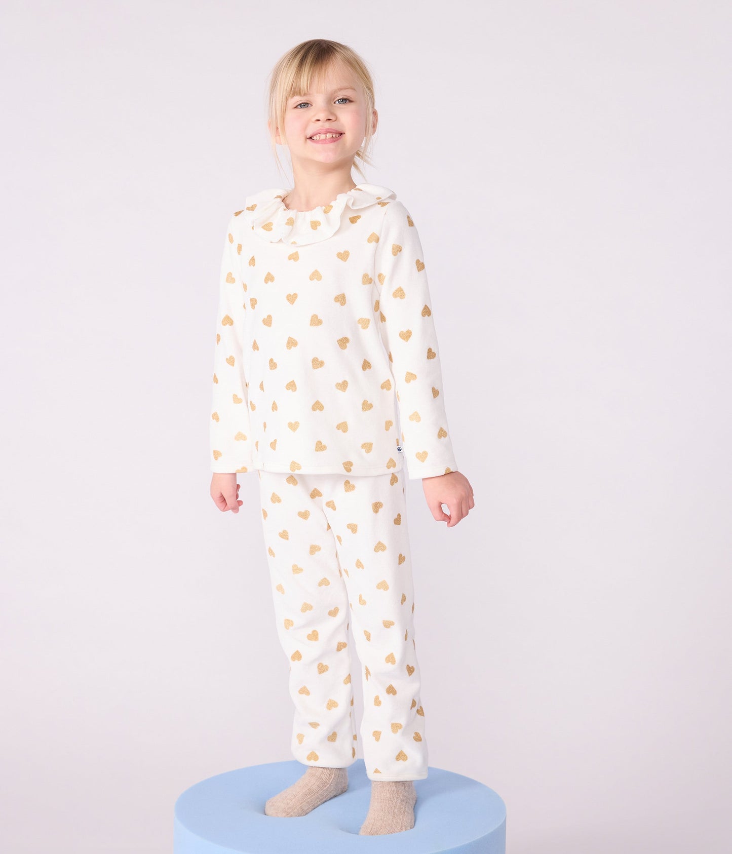 Pyjama enfant en velours imprimé cœurs dorés