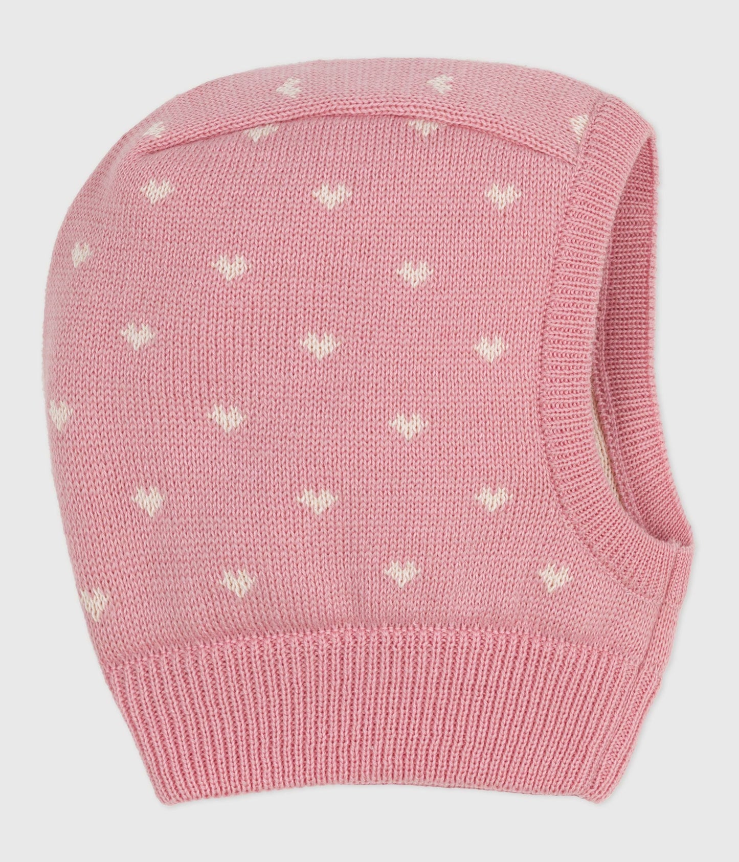 Cagoule bébé cœurs en laine et coton