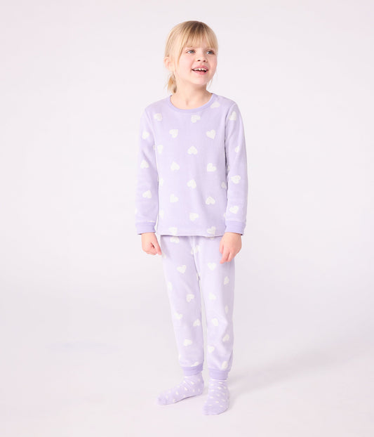Pyjama enfant en velours imprimé cœurs