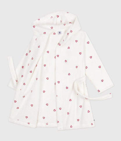 Peignoir enfant en coton éponge cœurs brodés