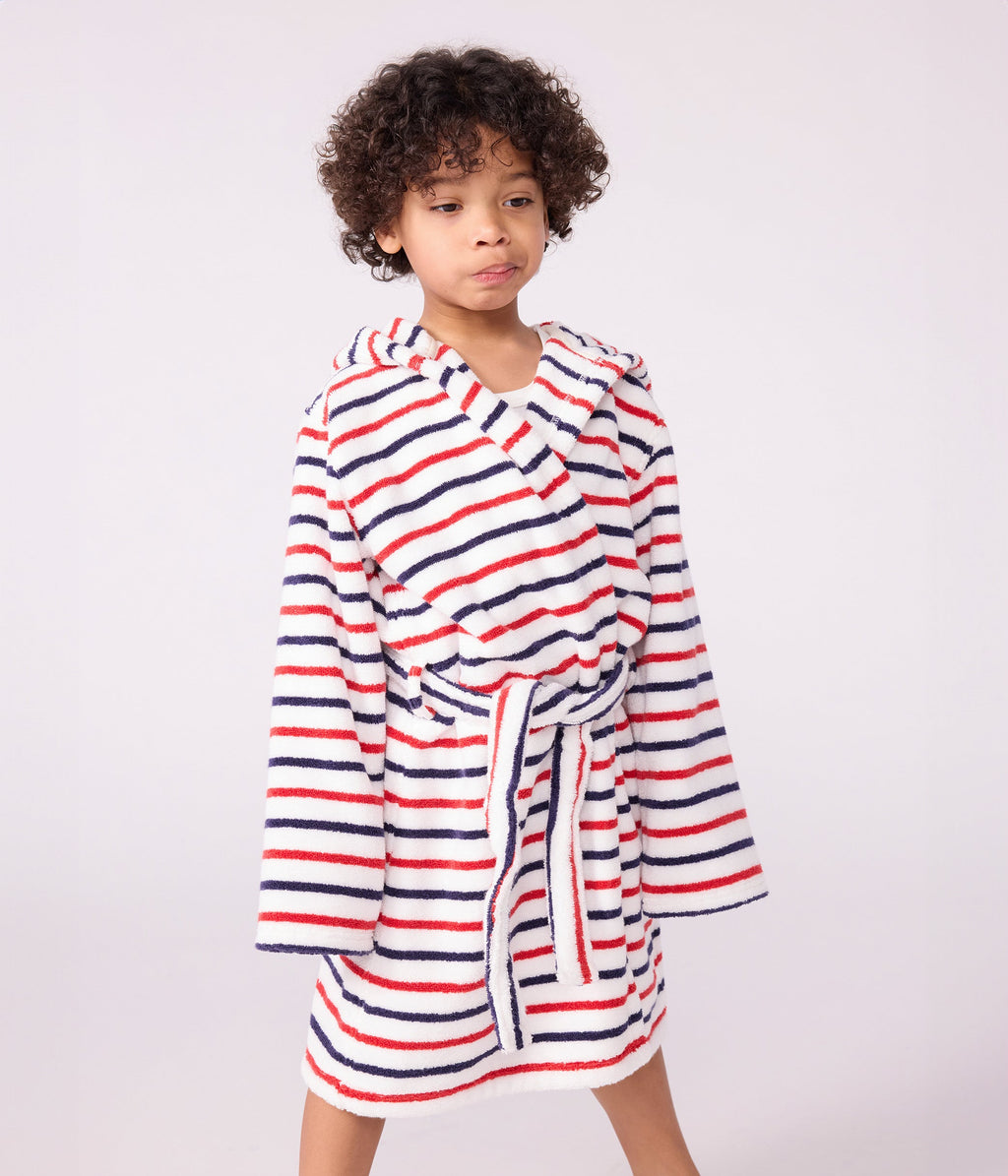 Peignoir enfant en coton éponge à rayures – J1