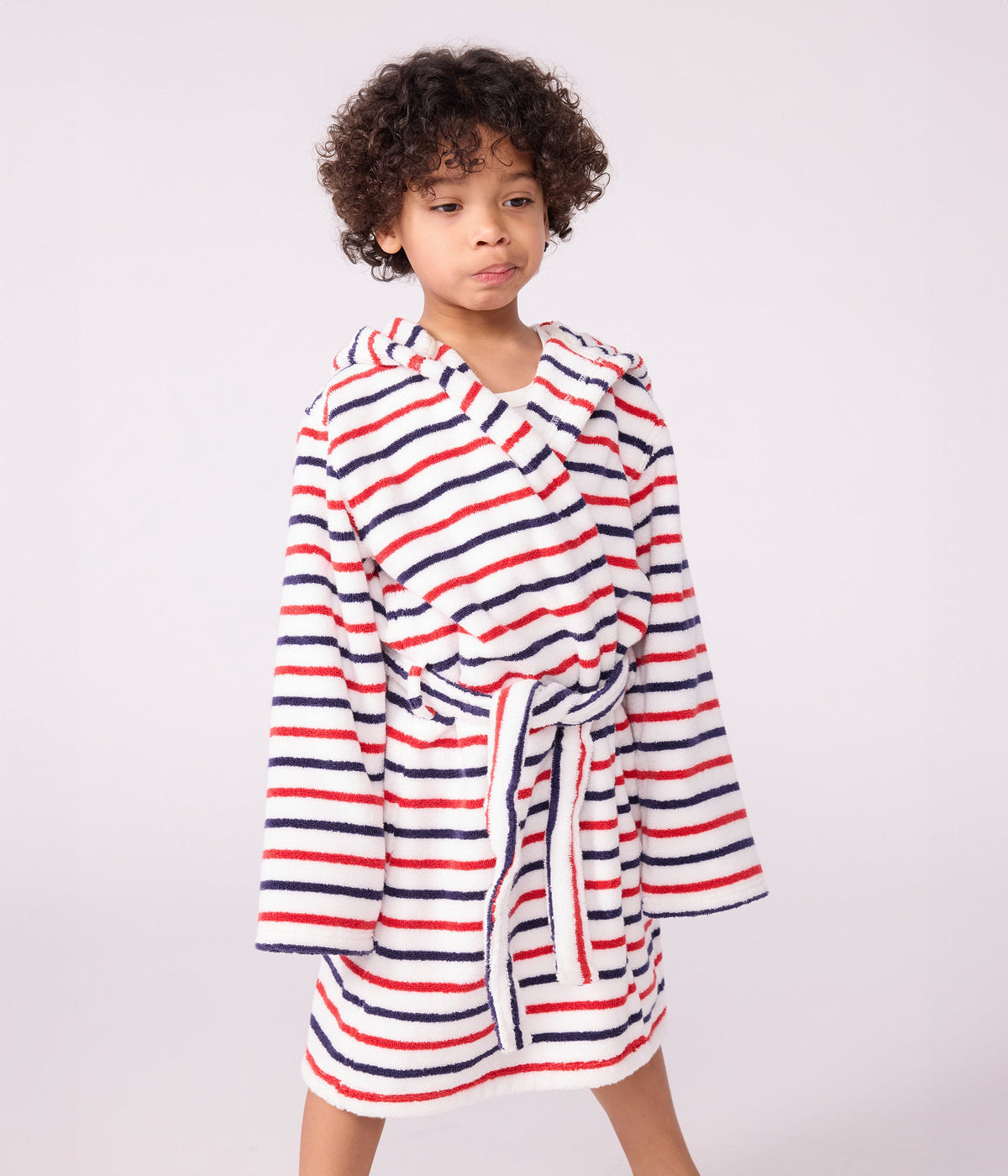 Peignoir enfant en coton éponge à rayures – J1