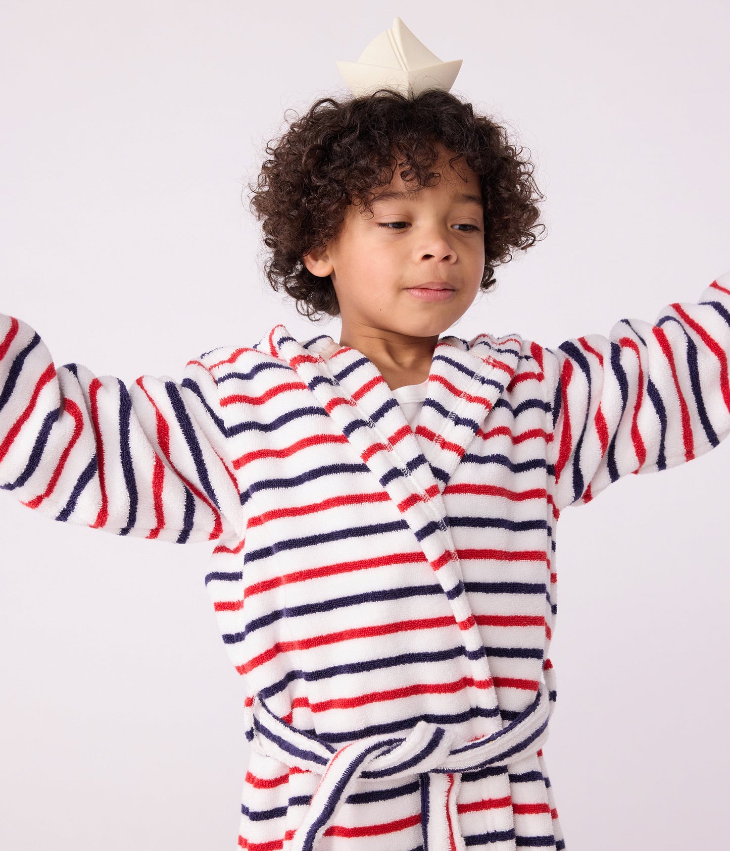 Peignoir enfant en coton éponge à rayures